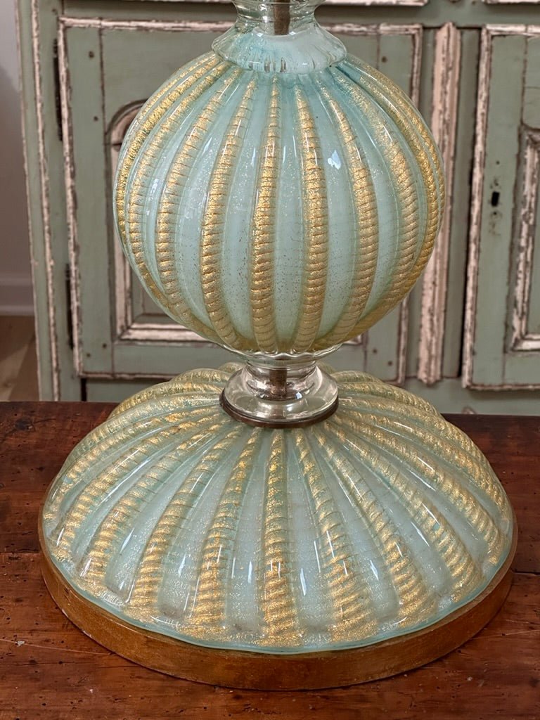 Turquoise &amp; Gold Aventurine Murano Glass Table Lamp, Circa 1960 - Helen Storey Antiques