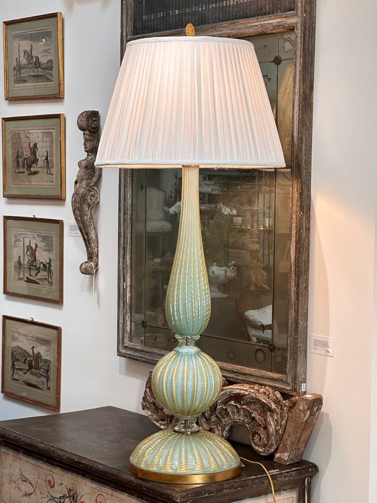 Turquoise &amp; Gold Aventurine Murano Glass Table Lamp, Circa 1960 - Helen Storey Antiques