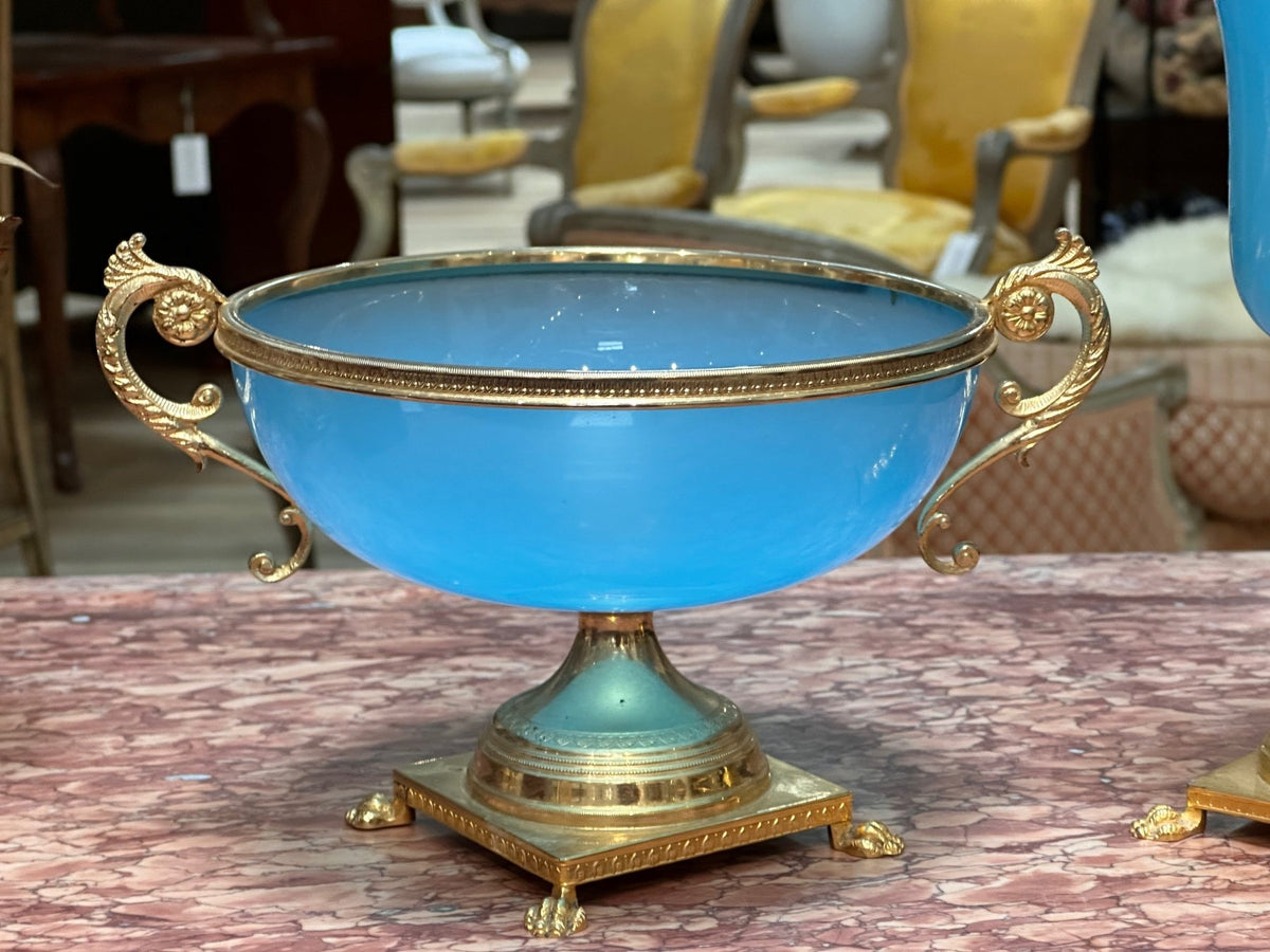 Two - Piece set of French Blue Opaline, c. 1860, Likely Palais Royale - Helen Storey Antiques