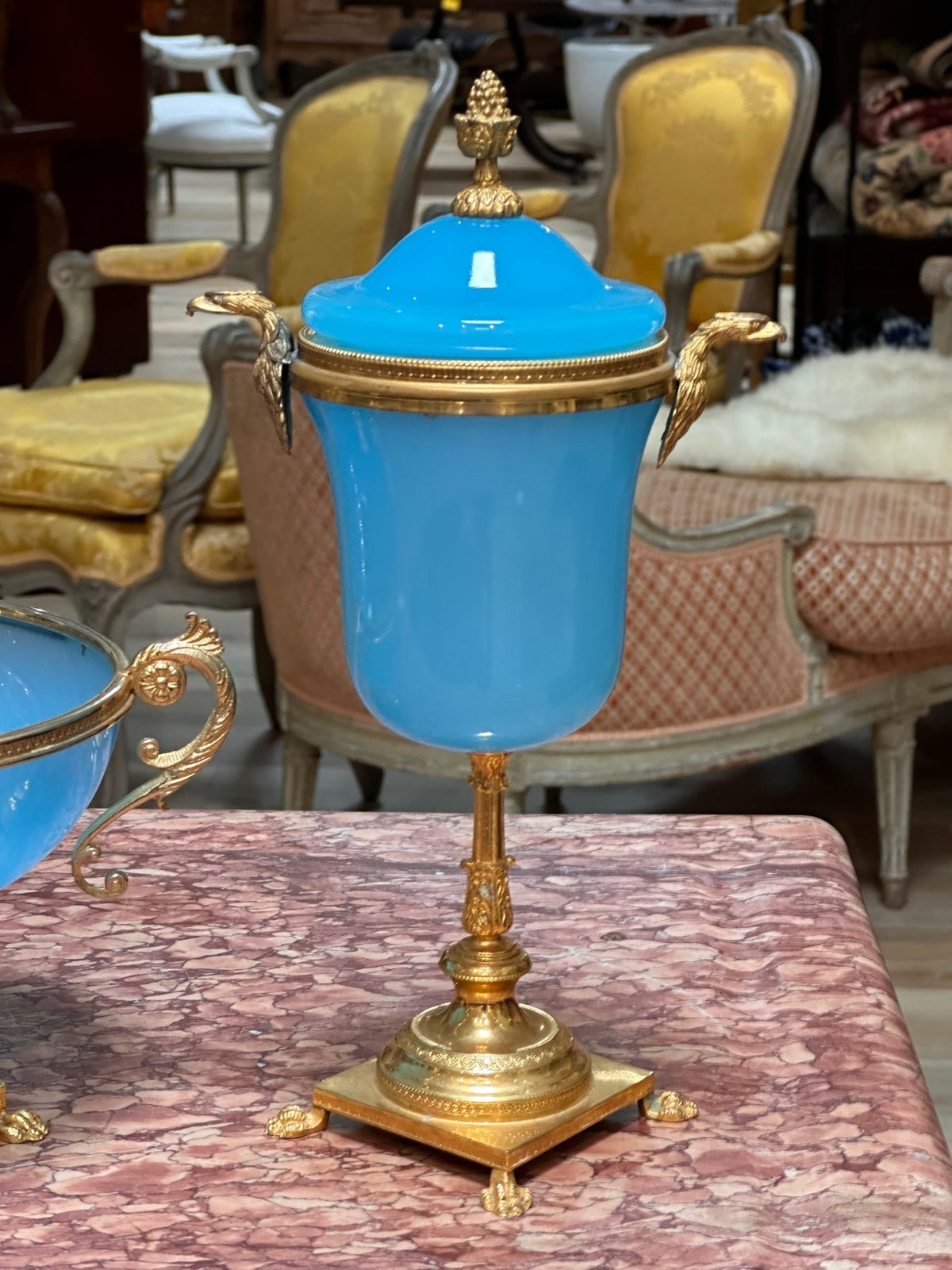 Two - Piece set of French Blue Opaline, c. 1860, Likely Palais Royale - Helen Storey Antiques