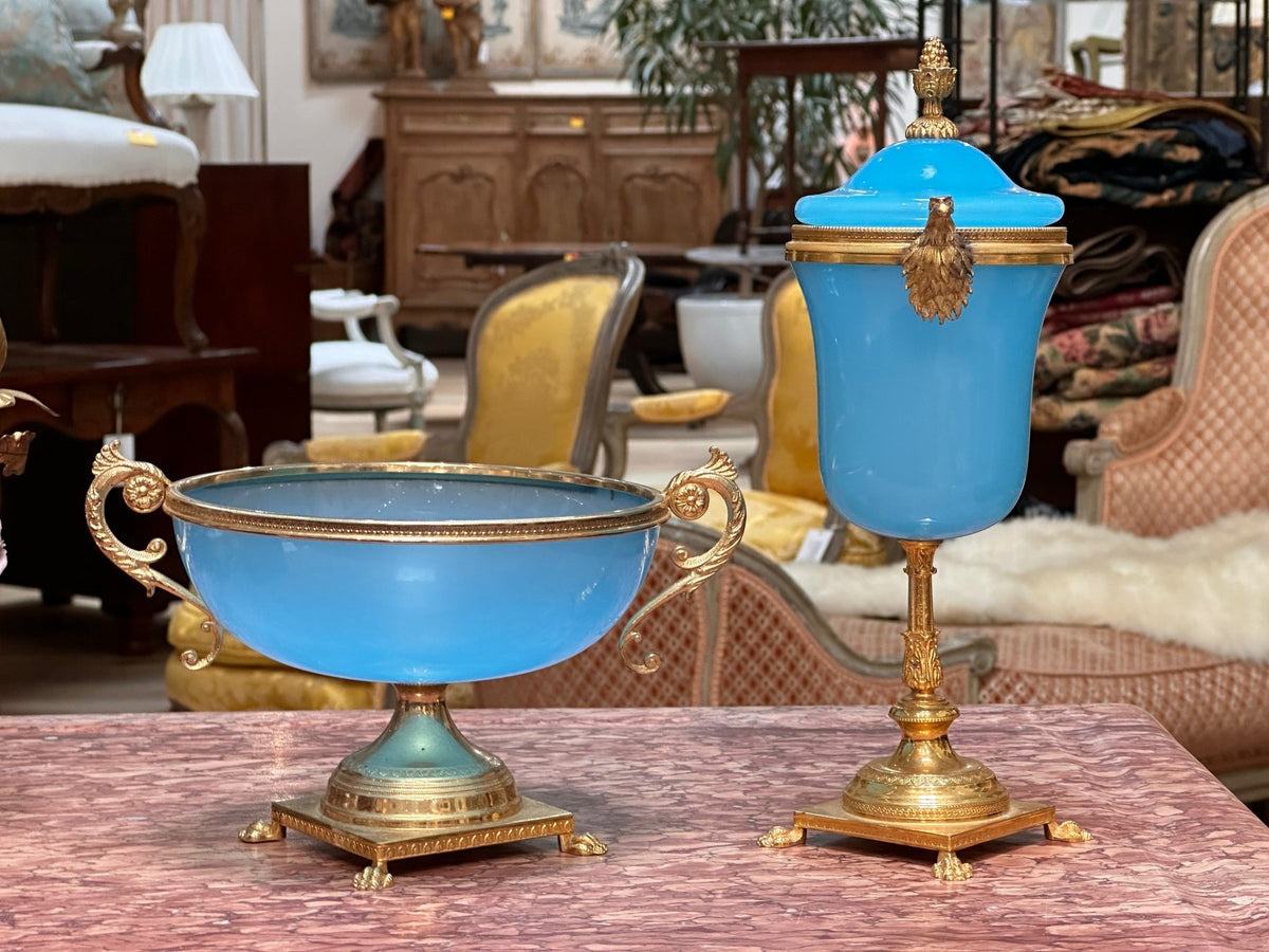 Two - Piece set of French Blue Opaline, c. 1860, Likely Palais Royale - Helen Storey Antiques