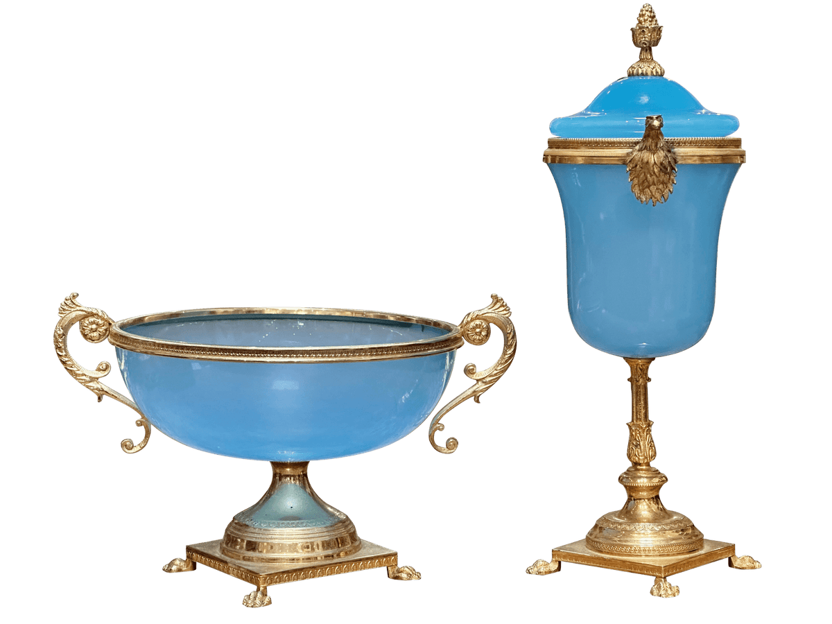 Two - Piece set of French Blue Opaline, c. 1860, Likely Palais Royale - Helen Storey Antiques