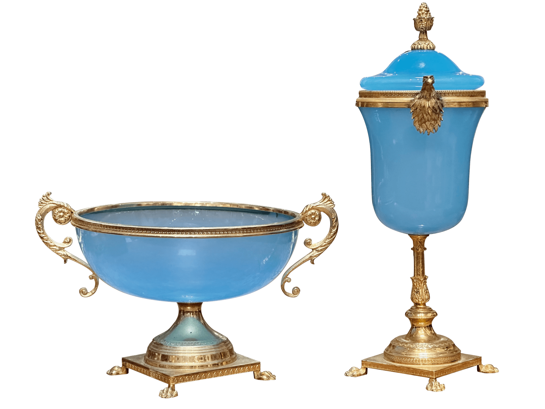 Two-Piece set of French Blue Opaline, c. 1860, Likely Palais Royale