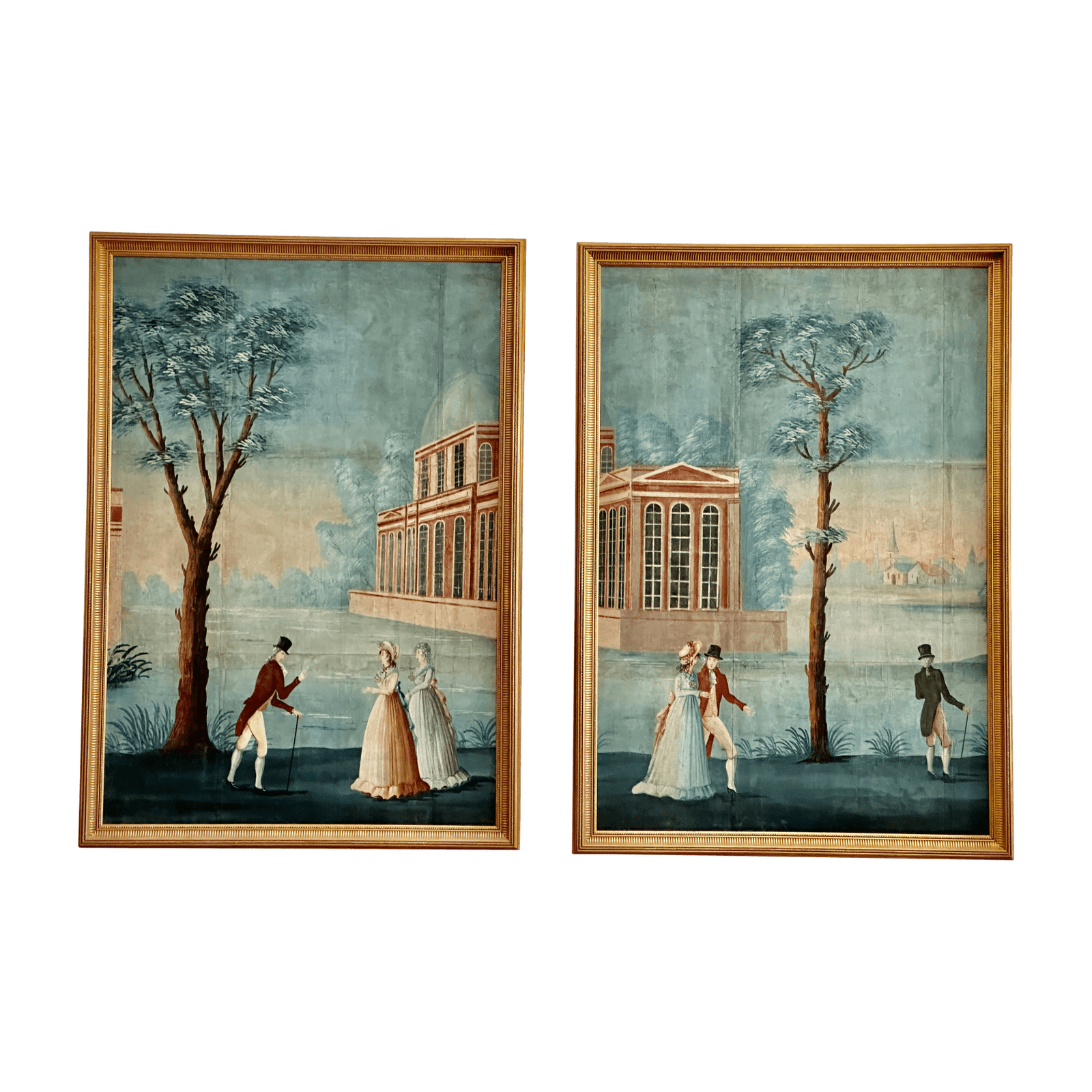 Two Rare Panels of late 18th Century French Dufour Hand-Painted Wallpaper