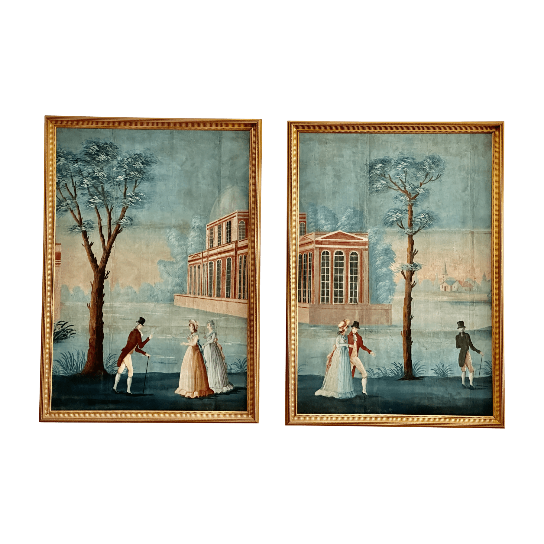 Two Rare Panels of late 18th Century French Dufour Hand-Painted Wallpaper