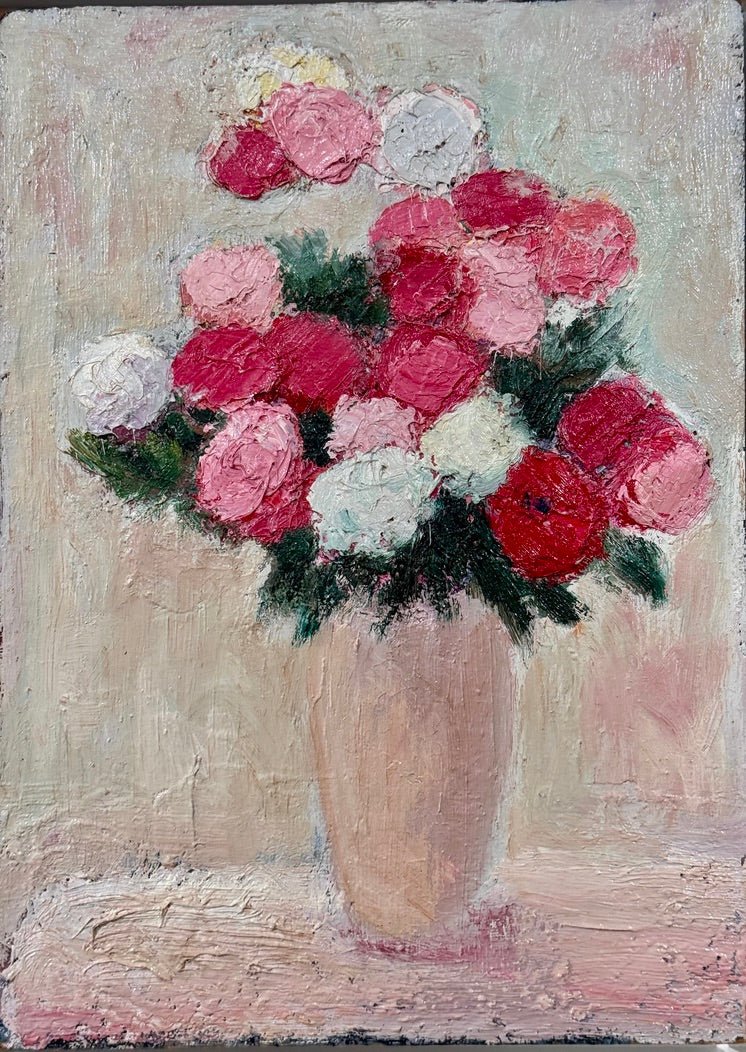 Un bouquet de fleurs, oil on board, by Anna Costa France (20.5") - Helen Storey Antiques