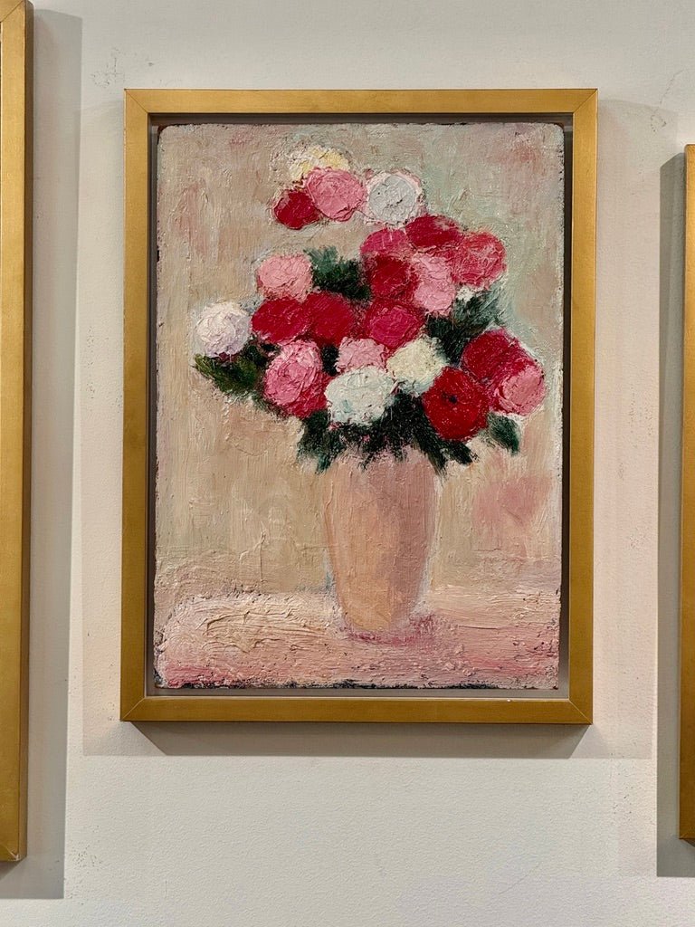 Un bouquet de fleurs, oil on board, by Anna Costa France (20.5") - Helen Storey Antiques