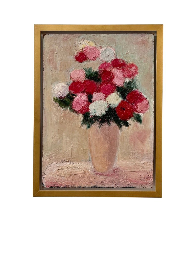 Un bouquet de fleurs, oil on board, by Anna Costa France (20.5") - Helen Storey Antiques