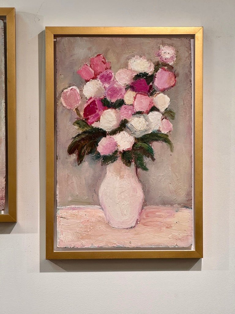 Un bouquet de fleurs, oil on board, by Anna Costa, France (22.125") - Helen Storey Antiques