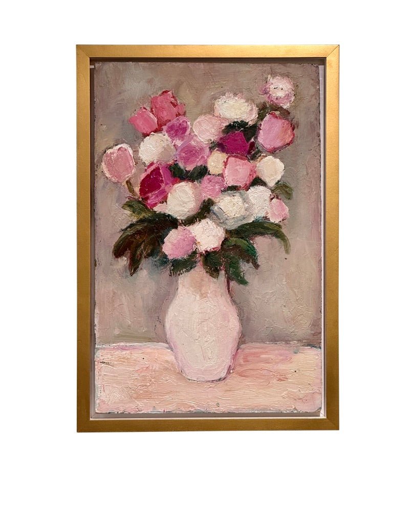 Un bouquet de fleurs, oil on board, by Anna Costa, France (22.125") - Helen Storey Antiques