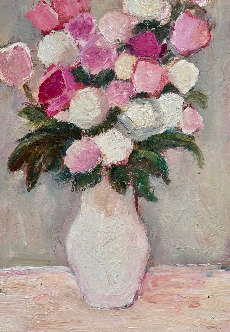 Un bouquet de fleurs, oil on board, by Anna Costa, France (22.125") - Helen Storey Antiques