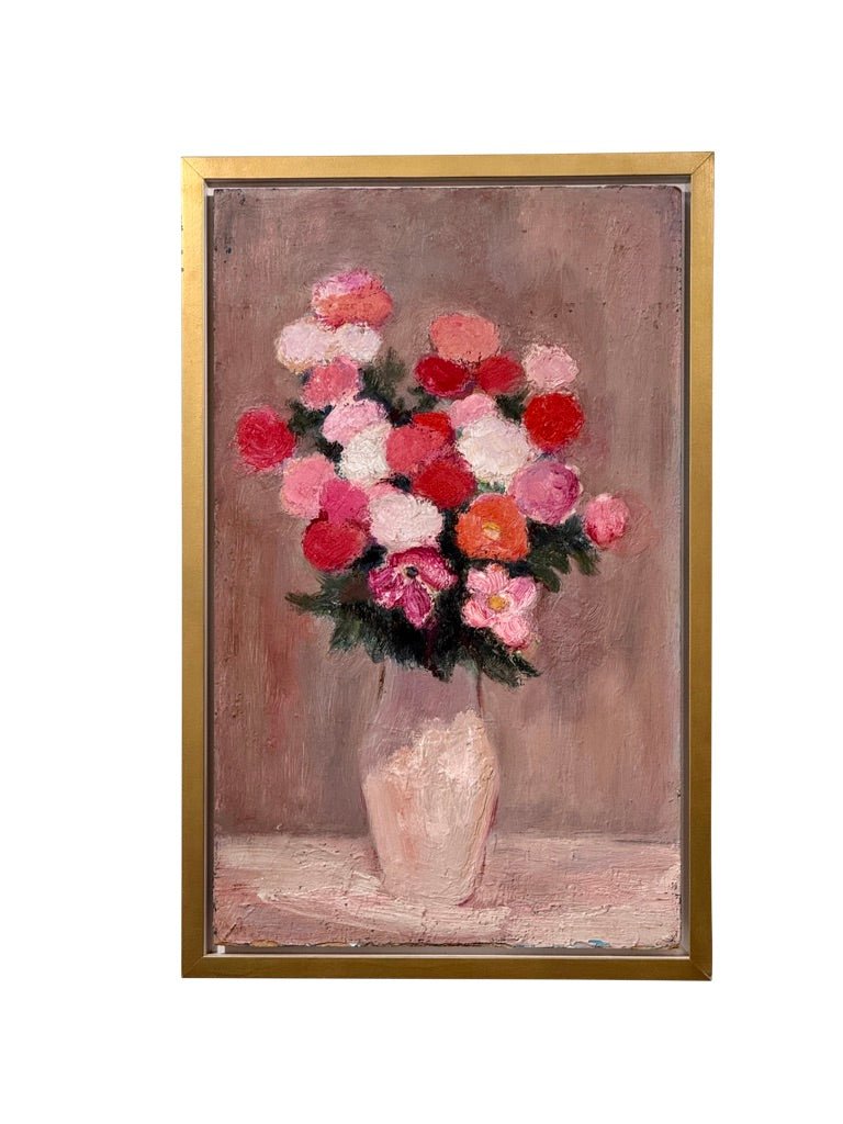 Un bouquet de fleurs, oil on board, by Anna Costa France (27.75") - Helen Storey Antiques