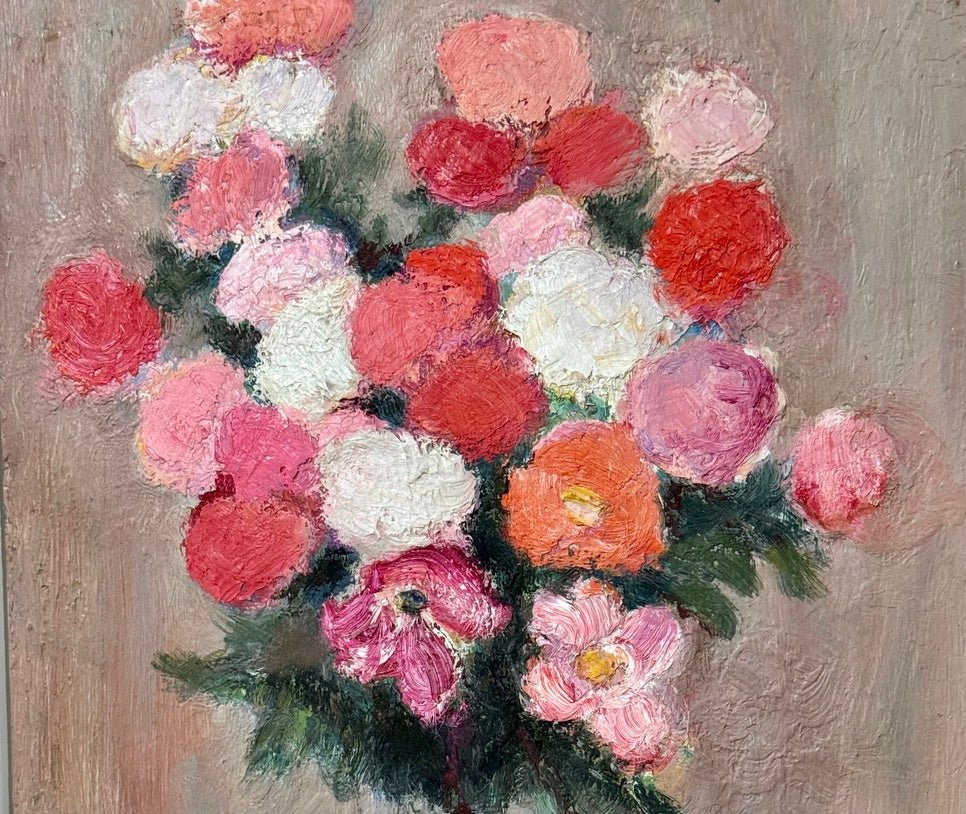 Un bouquet de fleurs, oil on board, by Anna Costa France (27.75") - Helen Storey Antiques