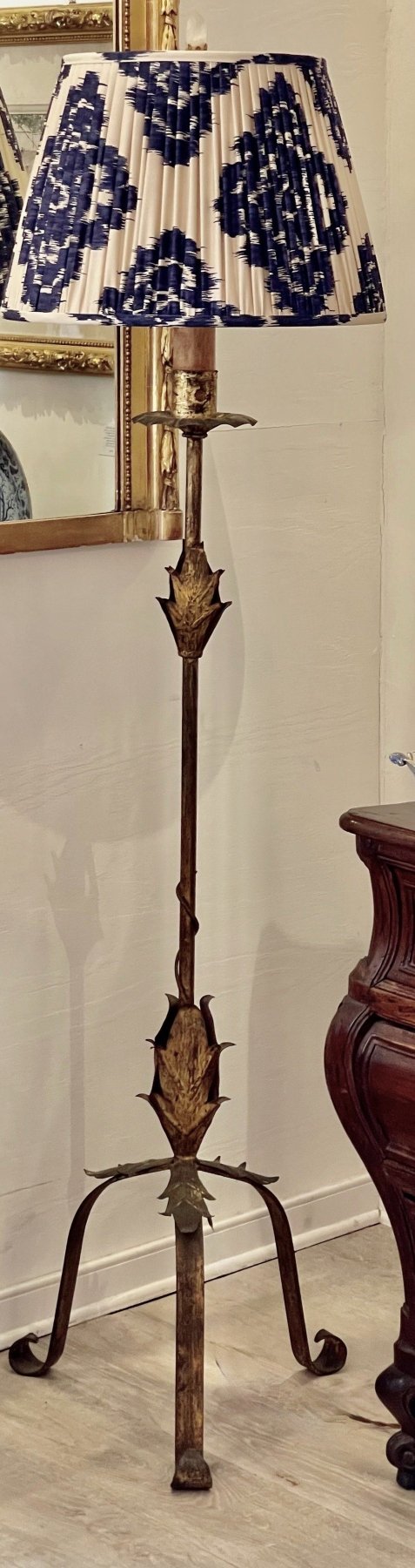 VINTAGE FRENCH TOLE FLOOR LAMP WITH SHADE - Helen Storey Antiques