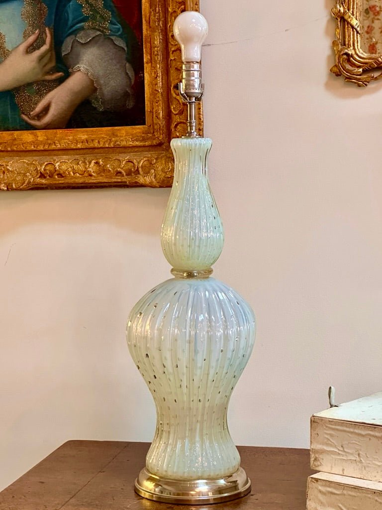 White Opaline Murano Glass Table Lamp Circa 1960 - Helen Storey Antiques