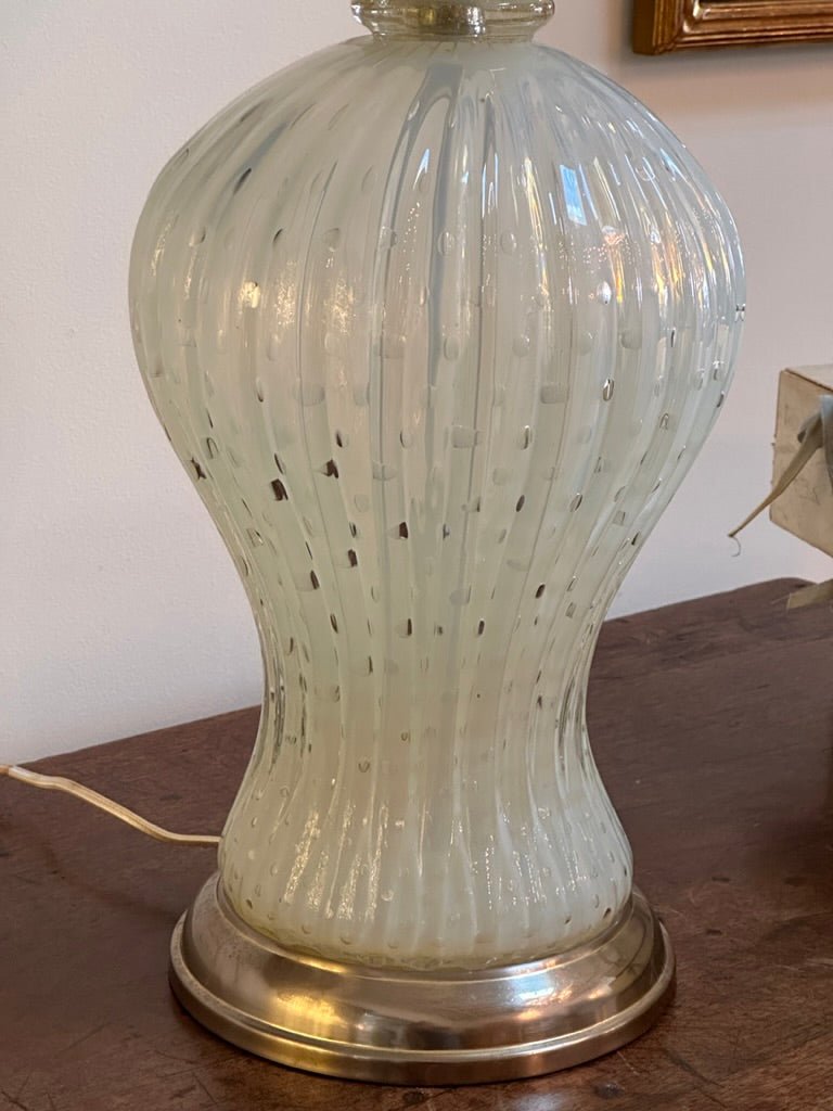 White Opaline Murano Glass Table Lamp Circa 1960 - Helen Storey Antiques