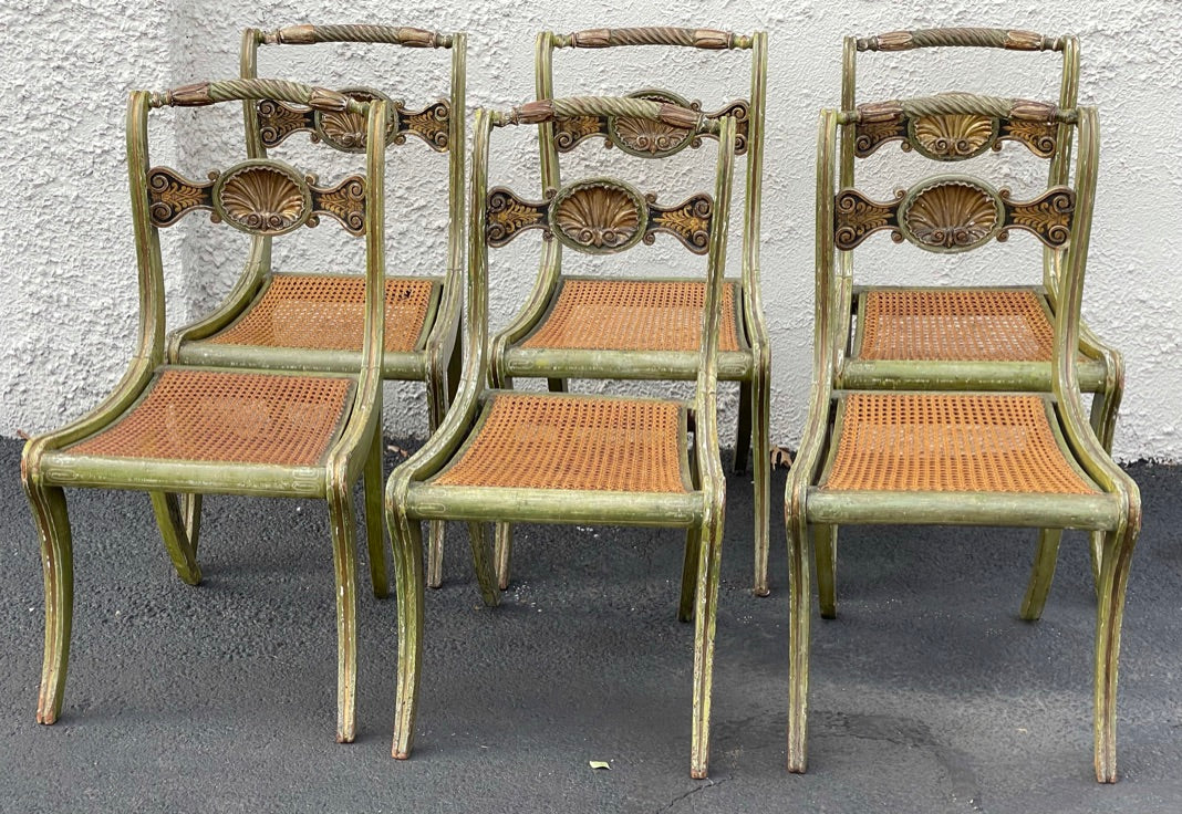 SIX ITALIAN 19TH CENTURY Painted SIDE CHAIRS WITH SHELL-CARVED BACK