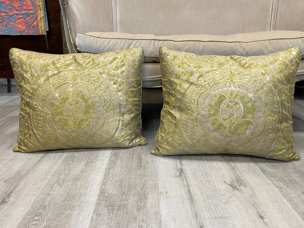 Pair of large Gold and Chartreuse Fortuny Cushions