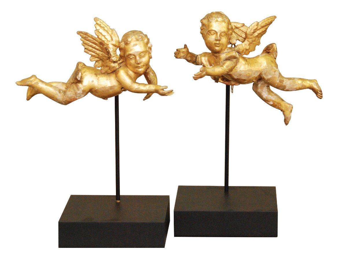 Pair of 17th Century Italian Carved, Gilt Putti on Stands - Helen Storey Antiques