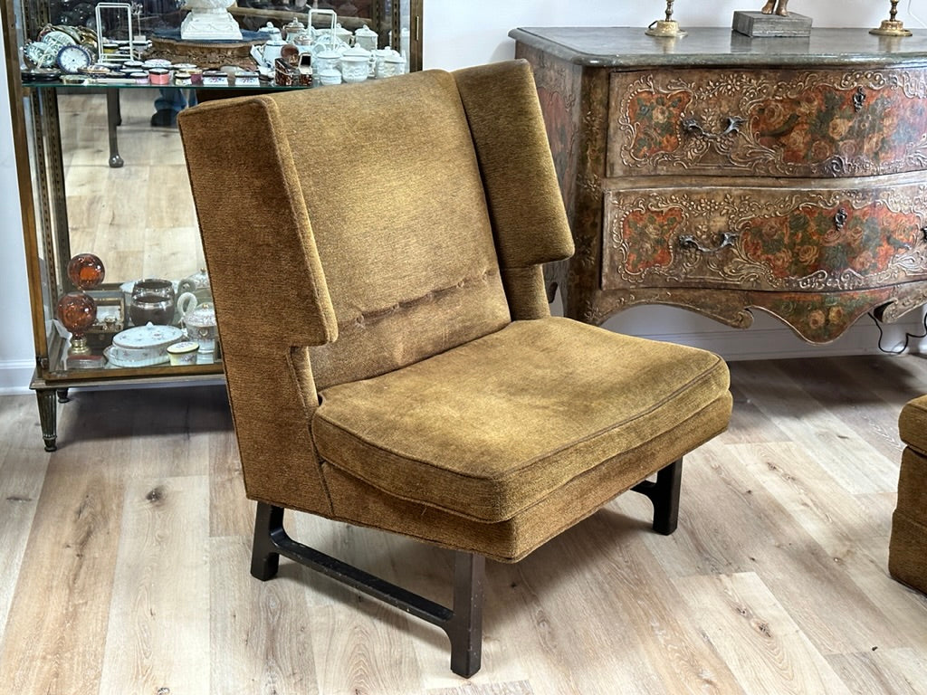Edward Wormley Mid-Century Modern High Back Wing Chair and Ottoman