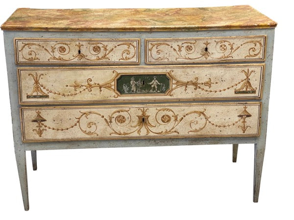 18th Century Painted Italian Neoclassical Two-Drawer Commode - Chinoiserie