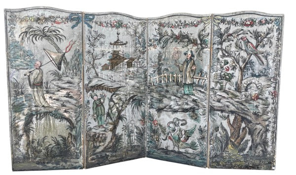 Extraordinary Chinoiserie 18th Century French Provincial Folding Screen Paravent