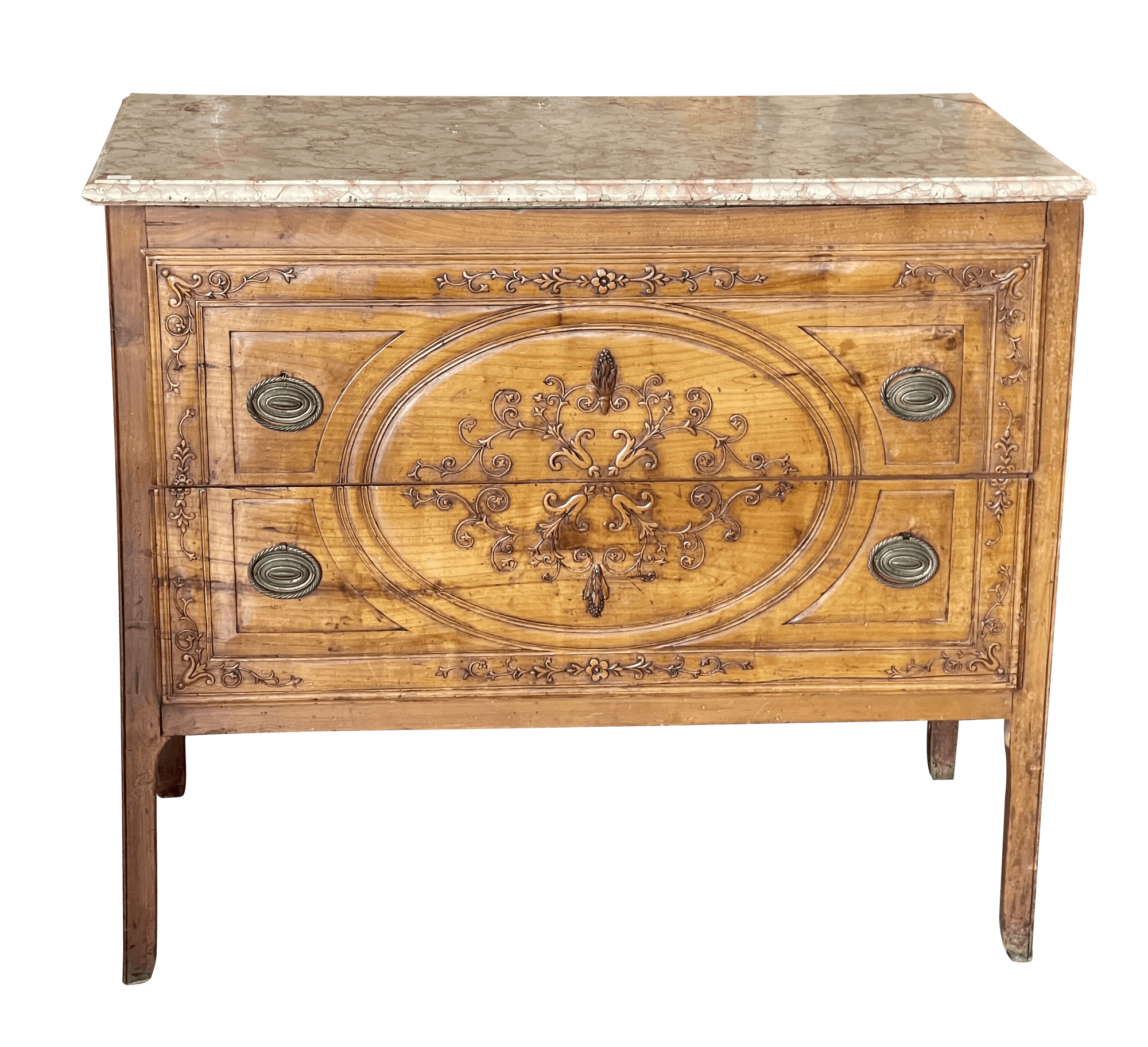 An Italian Carved Fruitwood Marble-Top Commode, c. 1790