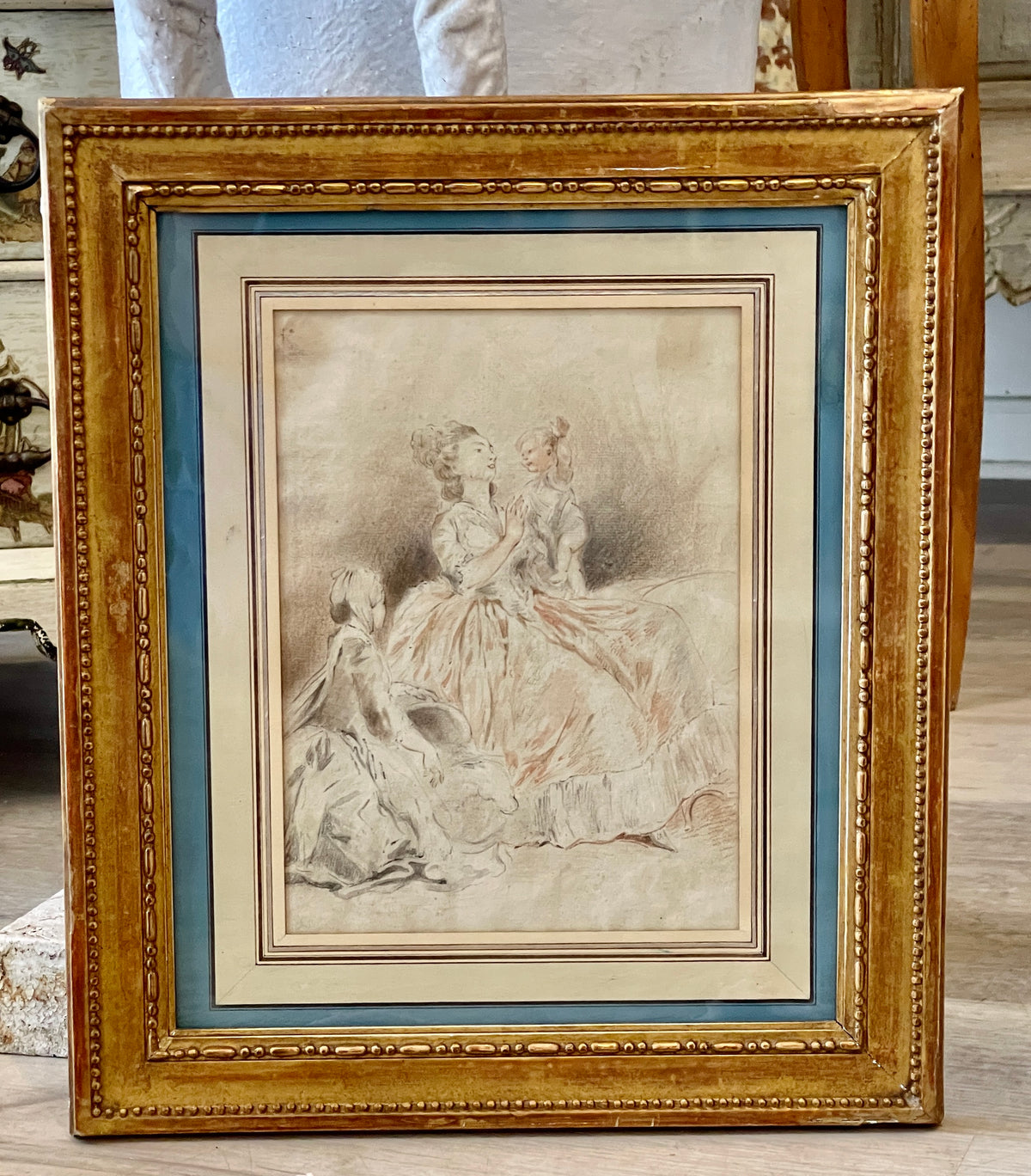 Sepia and Charcoal Sketch Attributed to Jean-Honore Fragonard