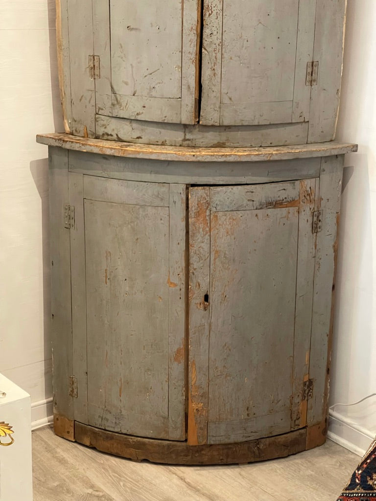 18th Century Painted French Provincial Corner Cupboard