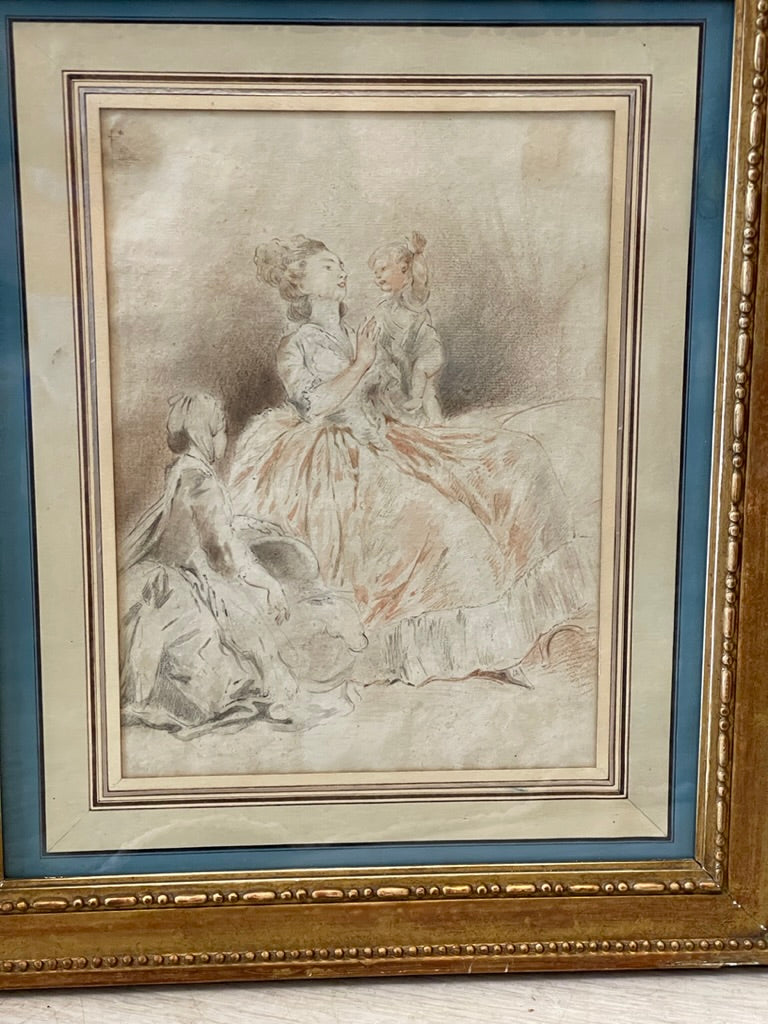 Sepia and Charcoal Sketch Attributed to Jean-Honore Fragonard