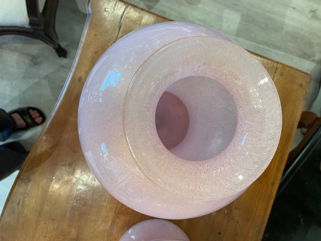 PAIR OF LARGE PINK MID-CENTURY BAROVIER &amp; TOSO VASES, MURANO ITALY