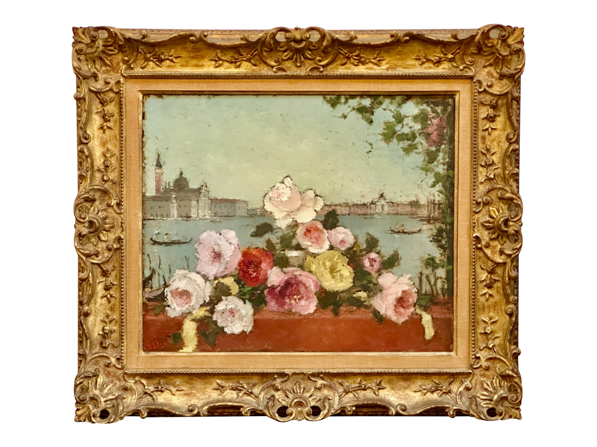 Dietz Edzard (German, 1893-1963) Still Life of Flowers with Venetian Backdrop
