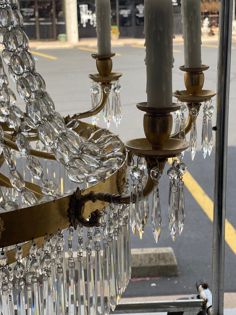 19TH CENTURY FRENCH EMPIRE CRYSTAL-CUT WATERFALL FORM CHANDELIER