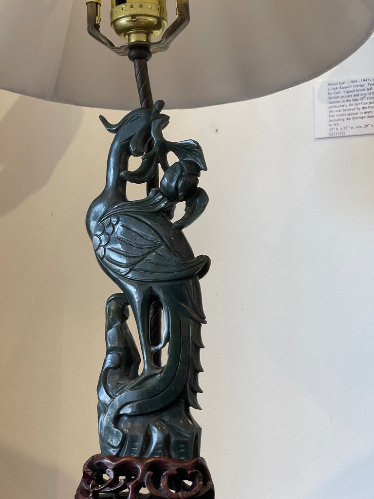 PAIR OF 19th Century JADE PHOENIX figures mounted as LAMPS