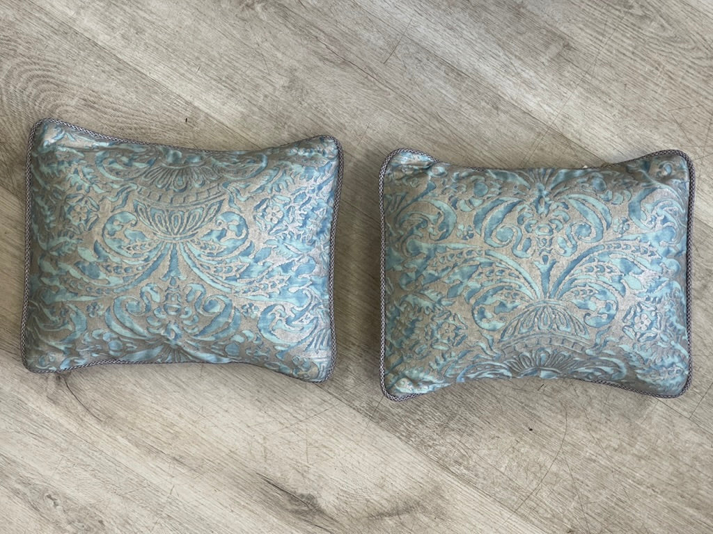 Pair of Charming pale blue and silver Fortuny Pillows