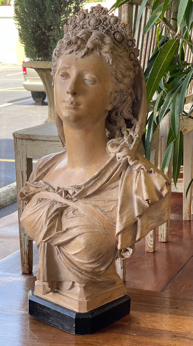Stunning Albert-Ernest Carrier-Belleuse Bust of a woman, terra cotta sculpture