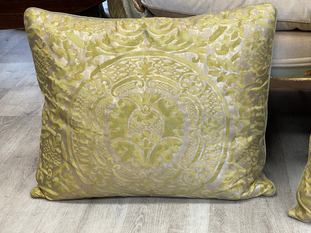 Pair of large Gold and chartreuse Fortuny Pillows