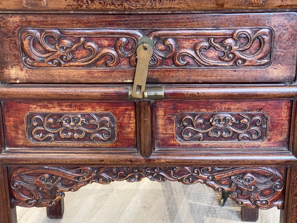 TEAKWOOD CHINESE CARVED CONSOLE TABLE