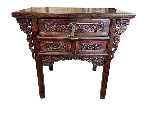 TEAKWOOD CHINESE CARVED CONSOLE TABLE