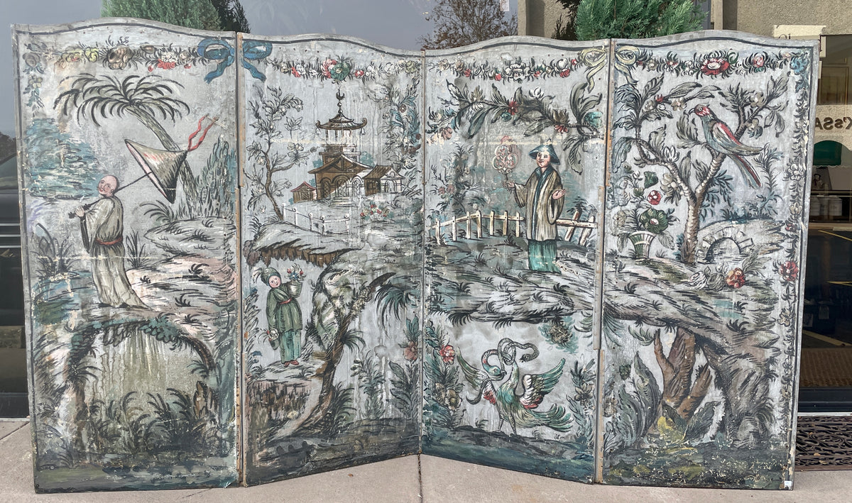 Extraordinary Chinoiserie 18th Century French Provincial Folding Screen Paravent