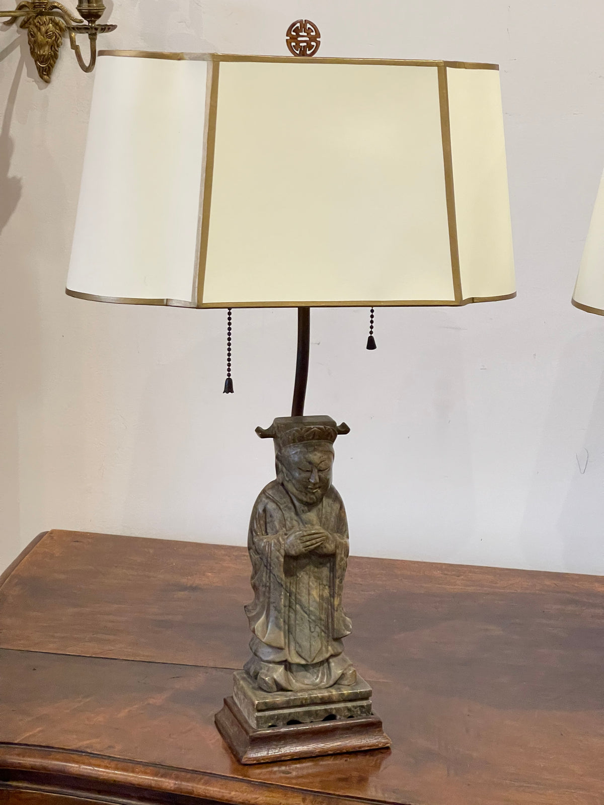 19TH CENTURY PAIR OF CARVED BUDDHAS MOUNTED AS LAMPS