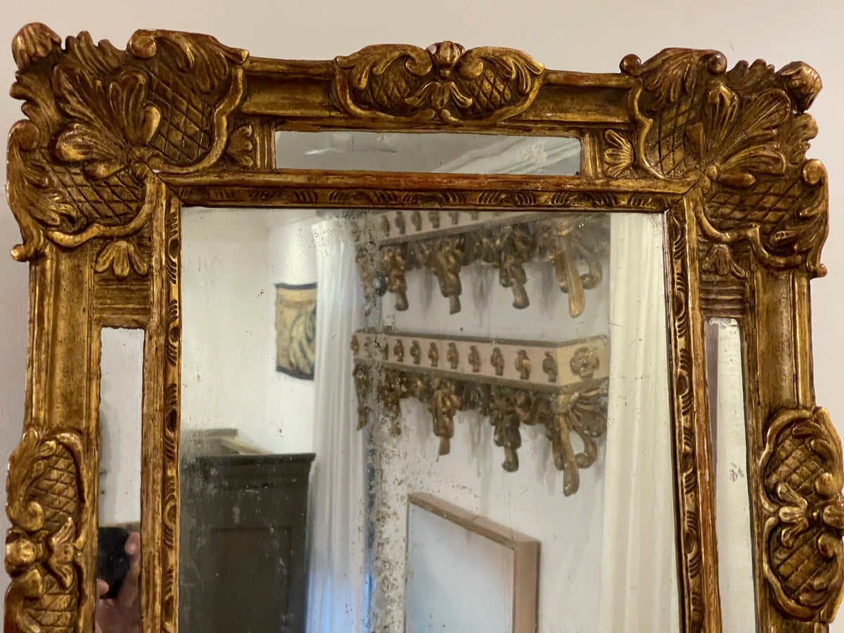FRENCH 18TH CENTURY REGENCE PERIOD DOUBLE FRAMED GILTWOOD MIRROR