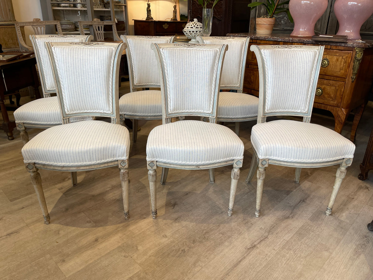 SET OF SIX FRENCH DIRECTOIRE DINING CHAIRS