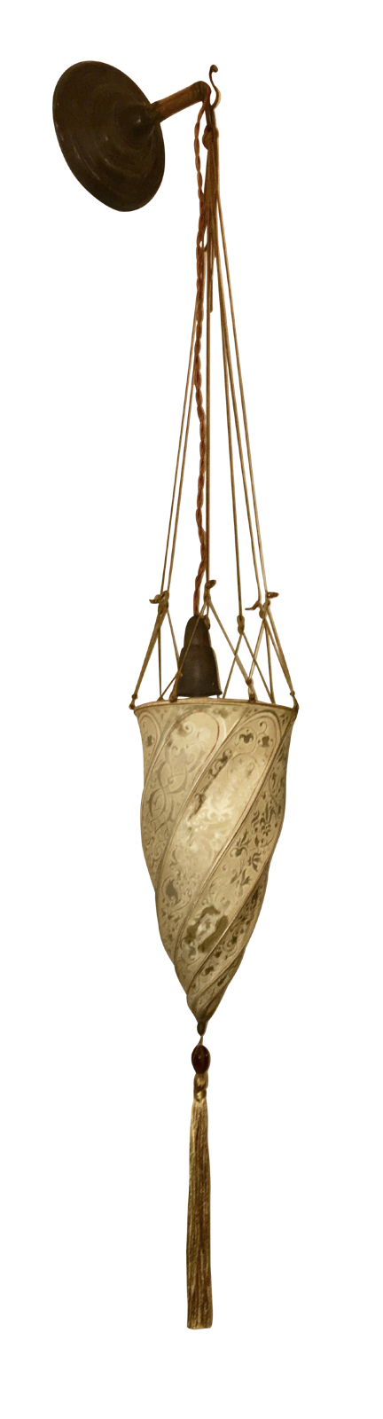 Fortuny Silk Pendant Light or Sconce - Original, Early - Helen Storey Antiques