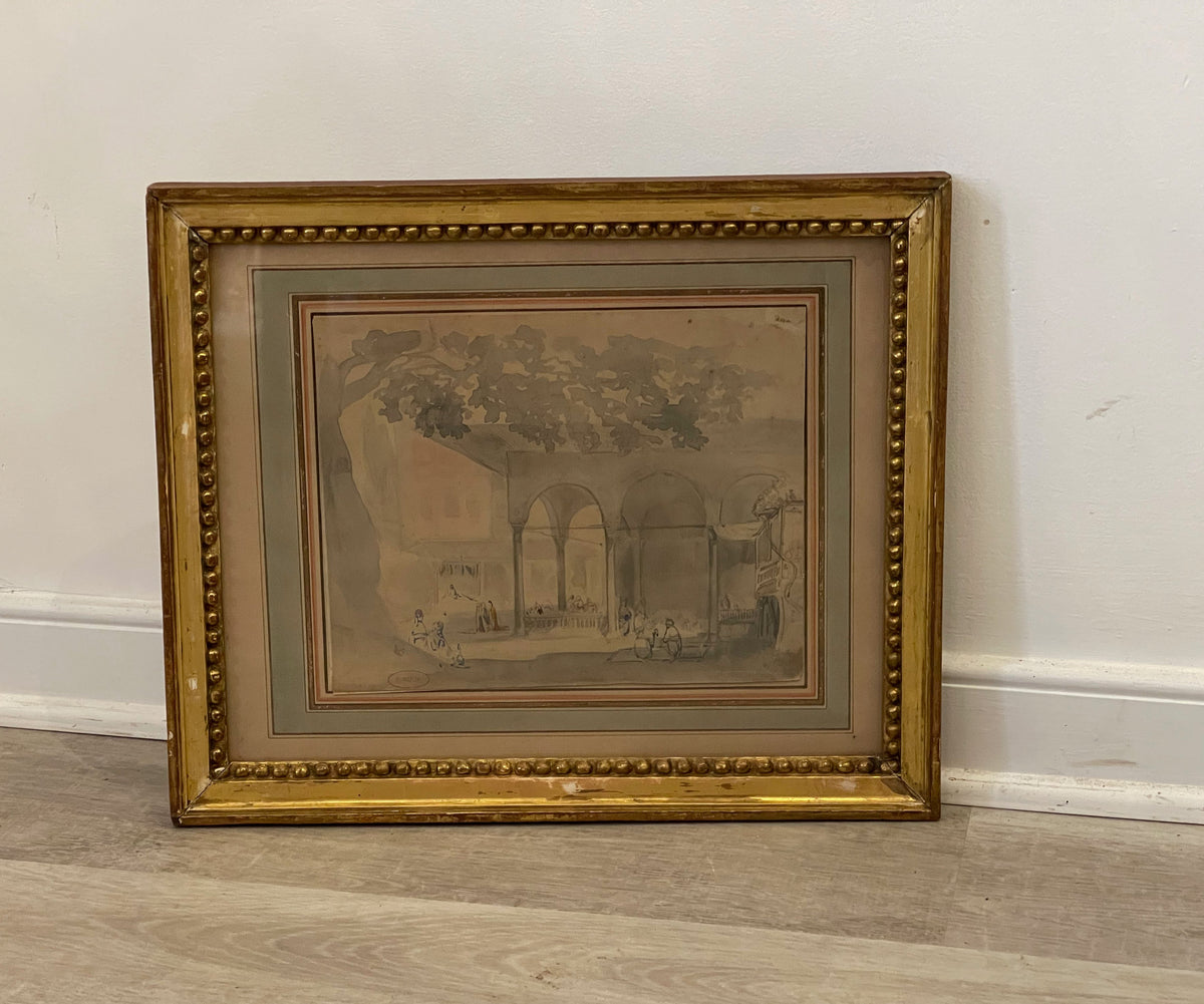 Orientalist Watercolor In Gilt Frame, Stamped for Emile D. Roux