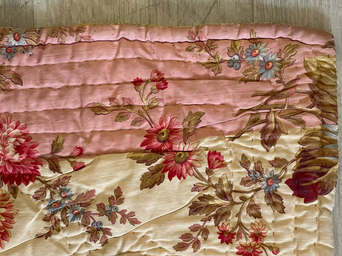 Late 19th Century Yellow silk and floral textile Hand-Stitched French Provincial Boutis