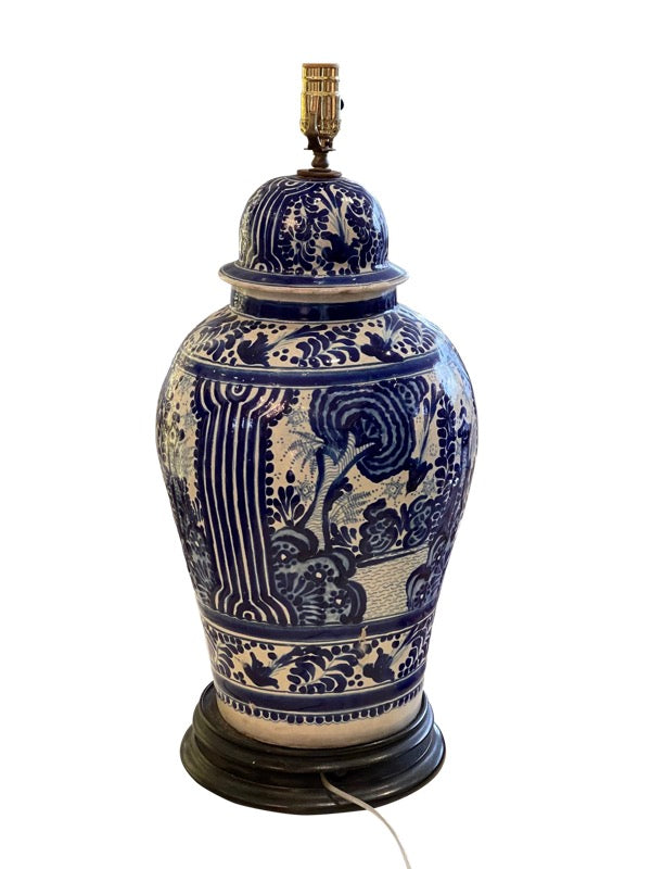 LARGE 19TH CENTURY TALAVERA POBLANA COVERED JAR Mounted as a Lamp