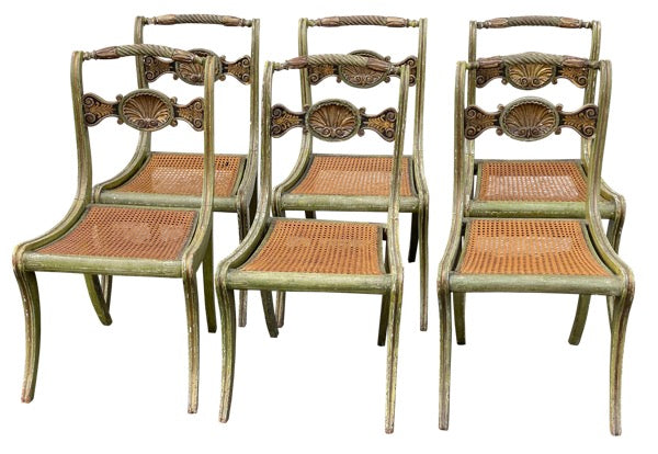 SIX ITALIAN 19TH CENTURY Painted SIDE CHAIRS WITH SHELL-CARVED BACK
