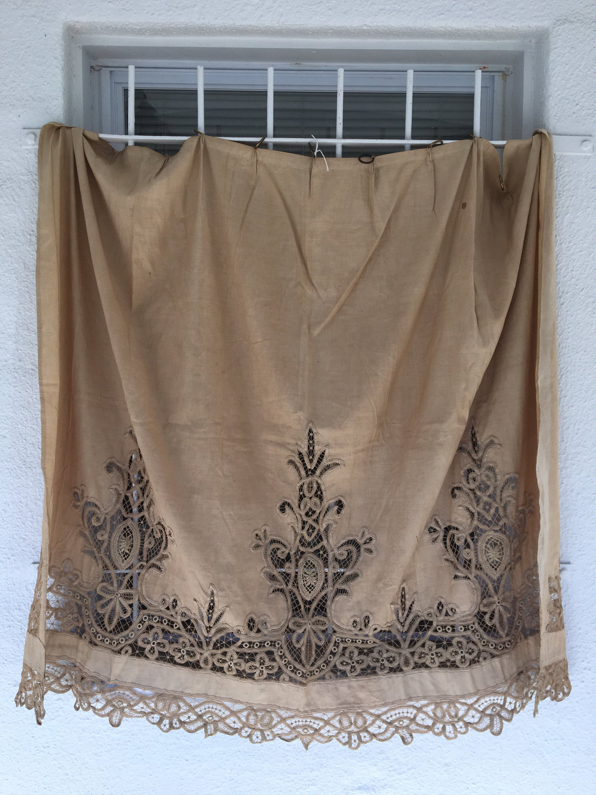 19th Century Fine French Linen and Lace Curtain - Helen Storey Antiques