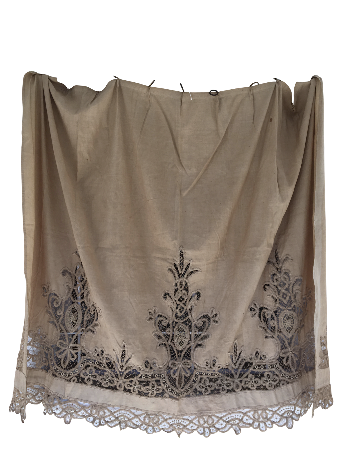 19th Century Fine French Linen and Lace Curtain - Helen Storey Antiques
